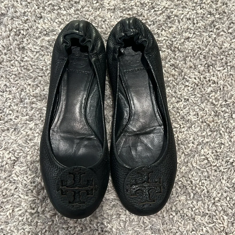 Tory Burch Minnie Black Leather Ballet Flats